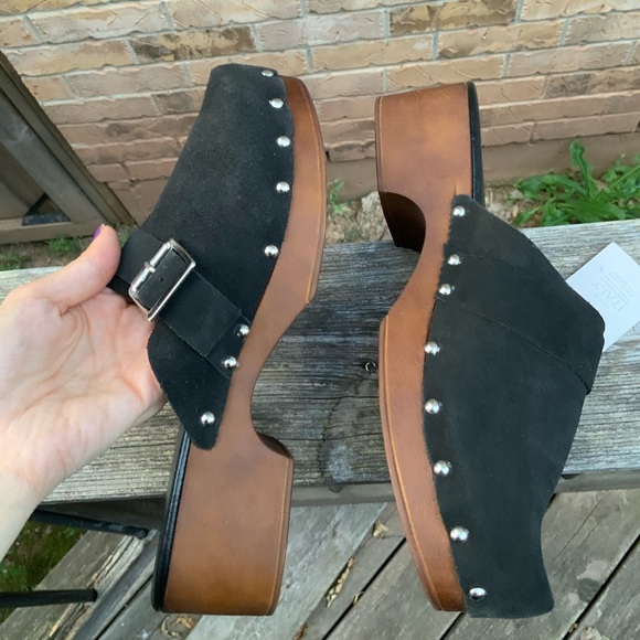 CHRISTIAN DI RICCIO Leather Black Wooden Clogs Women’s Size 10 Made in Italy NEW - Picture 3 of 16